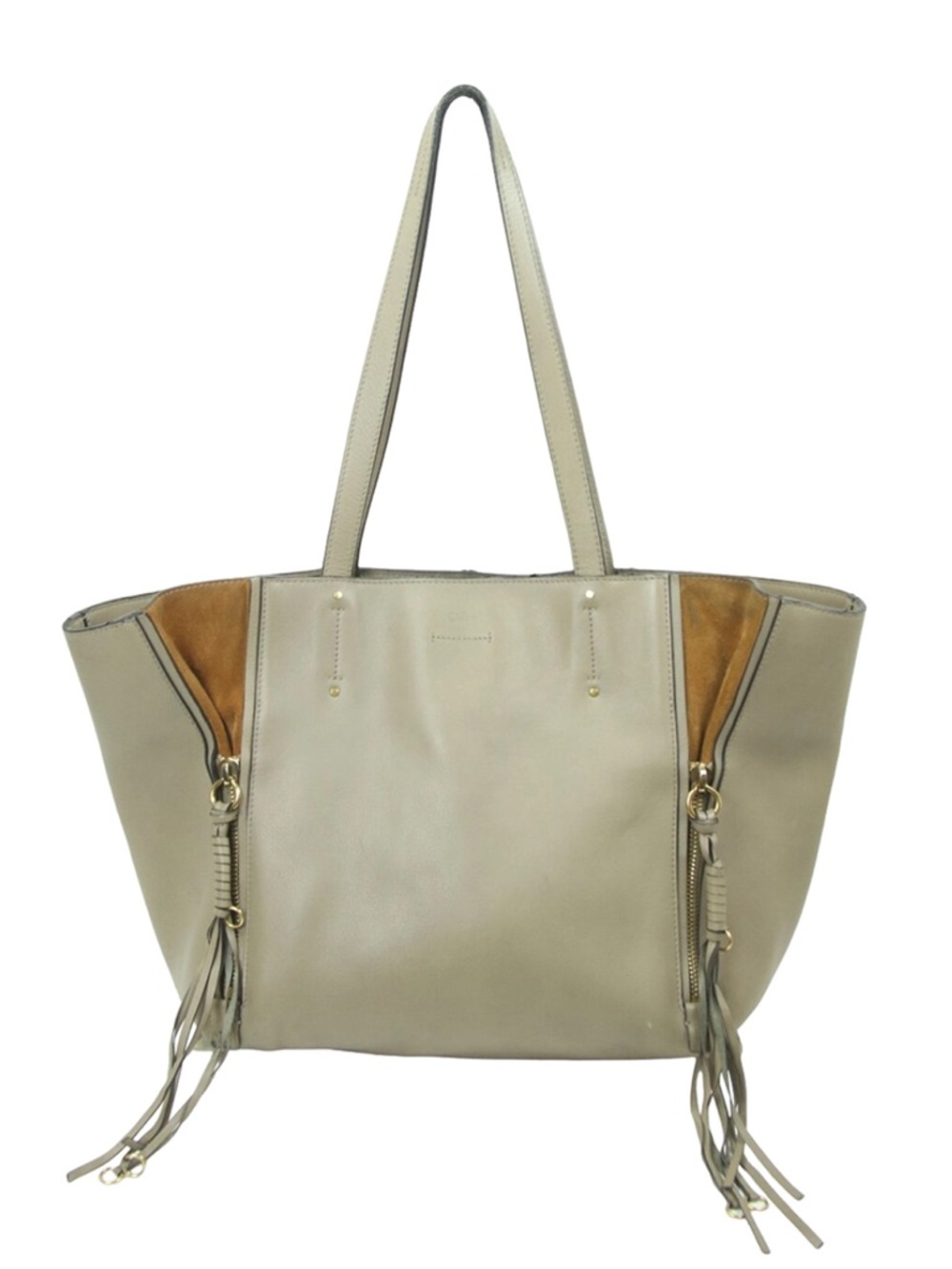 Authentic CHLOE Milo Leather Suede Tote Bag in Grey and Camel